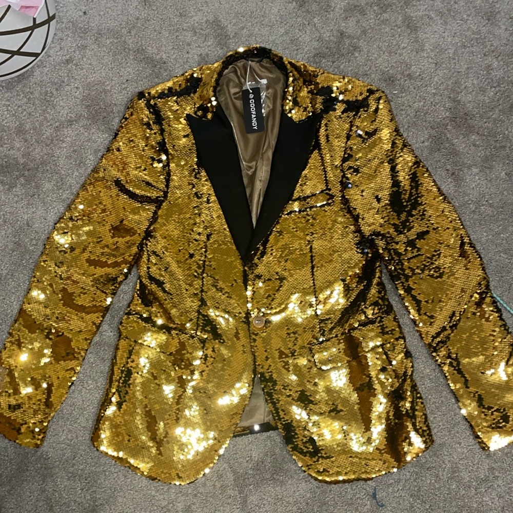 Gold sequence suit.